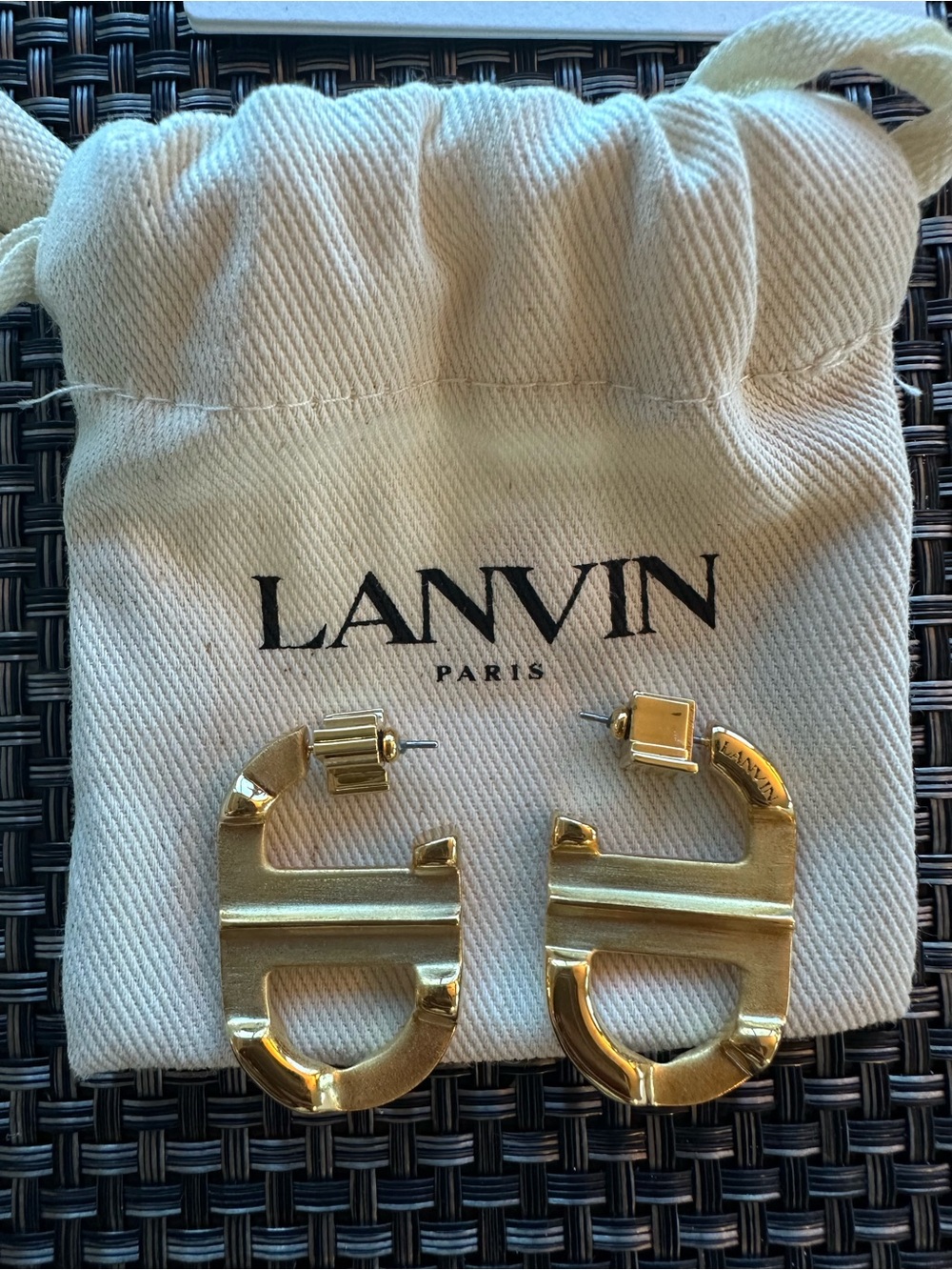 Lanvin Gold H-Shape Hoop Earrings